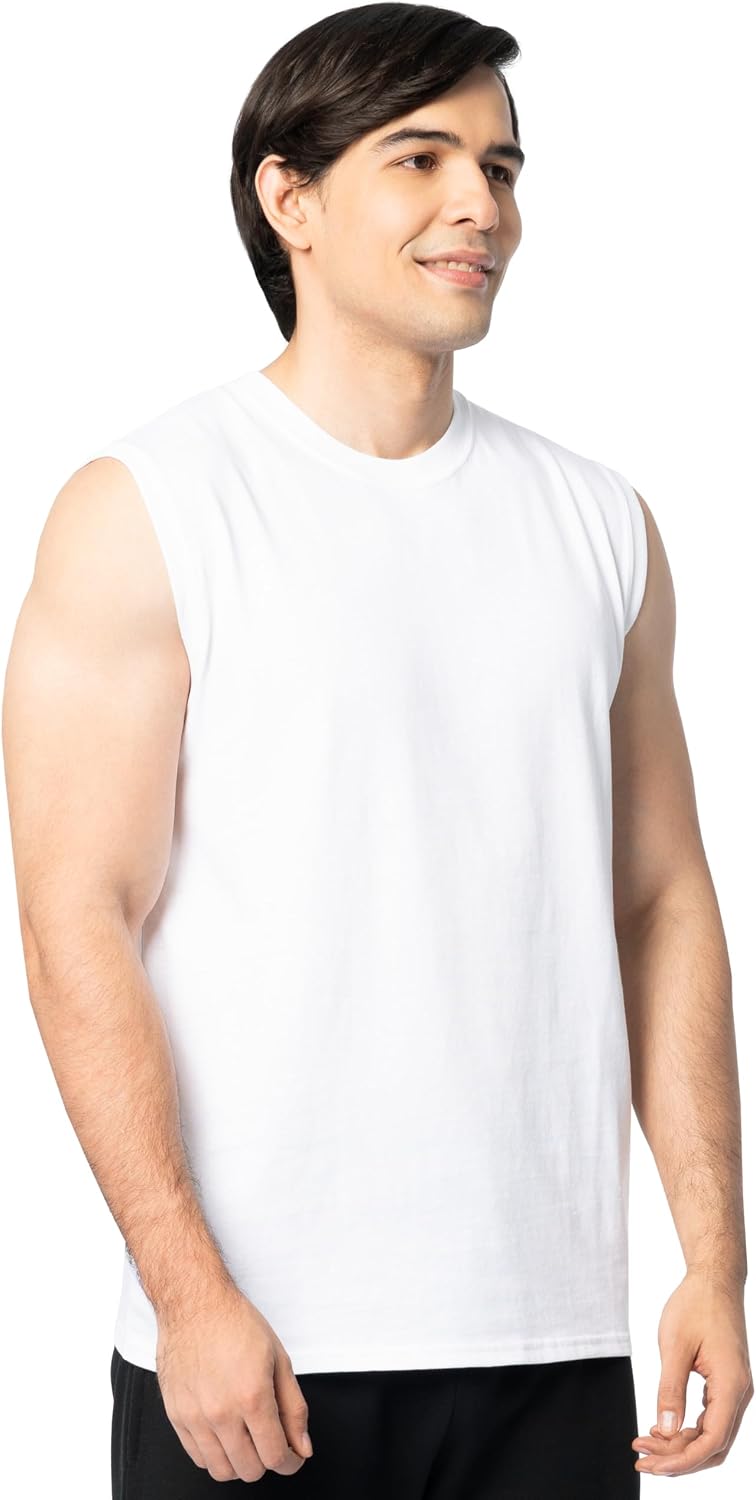 Fruit of the Loom Men's Eversoft Cotton Sleeveless T Shirts, Breathable & Moisture Wicking with Odor Control, Sizes S-4X
