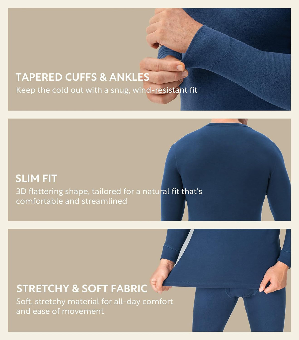 DAVID ARCHY Men’s Lightweight Thermal Underwear Set, Breathable Comfort Base Layer for Cold Weather(30–55°F)