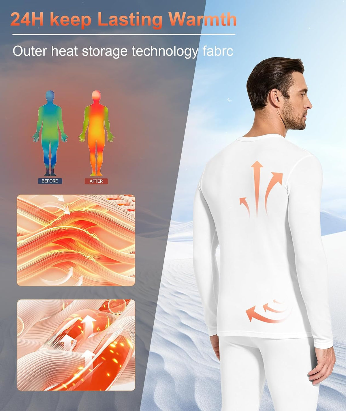 BESTENA Mens Thermal Underwear Long Johns Fleece Lined Base Layer Shirt Top