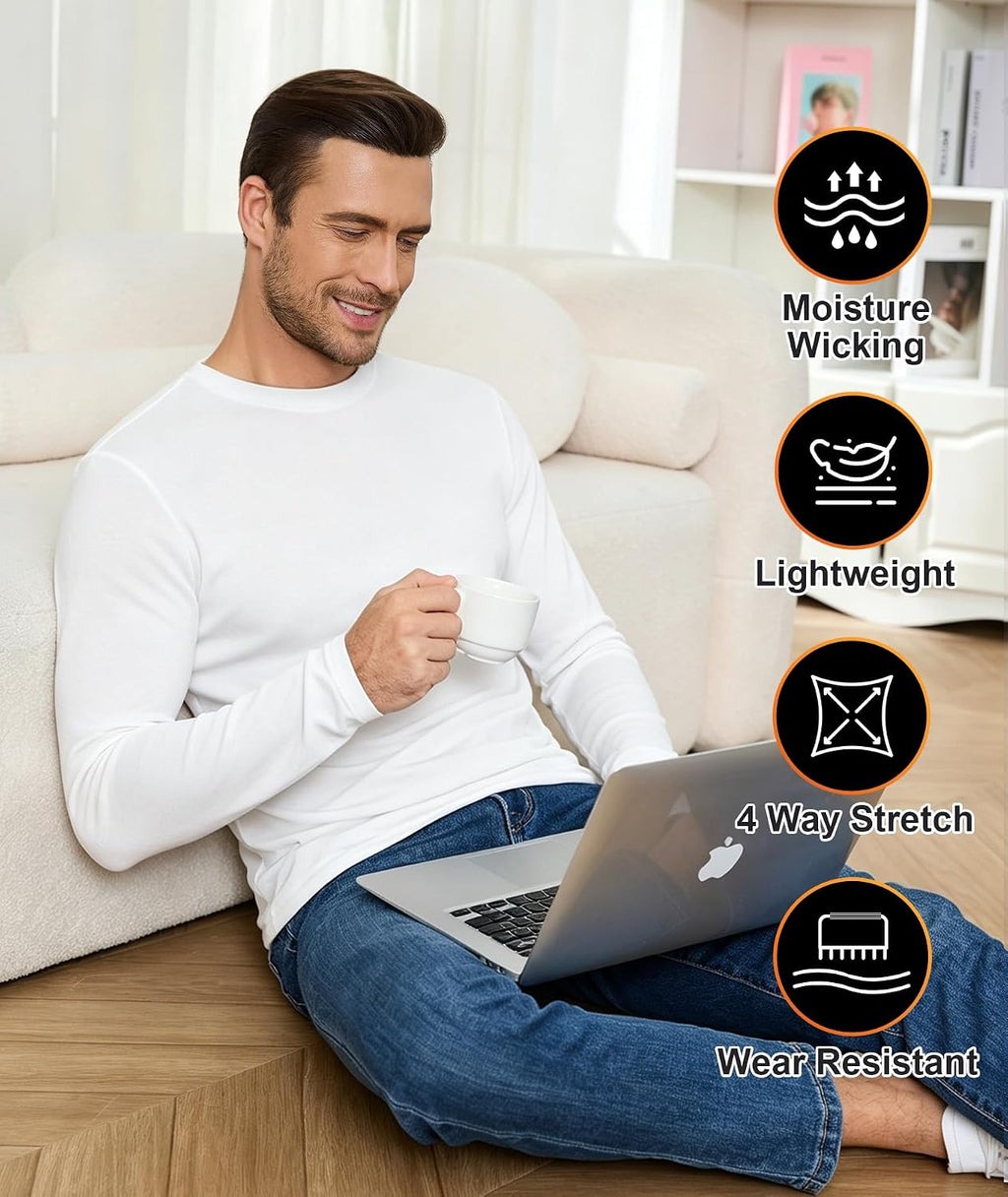 BESTENA Mens Thermal Underwear Long Johns Fleece Lined Base Layer Shirt Top