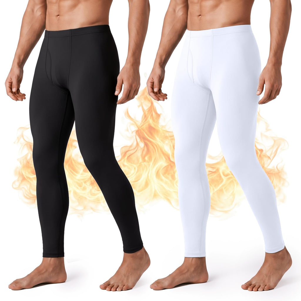 2 Pack Thermal Underwear for Men - Long Johns Fleece Lined Base Layer Pants