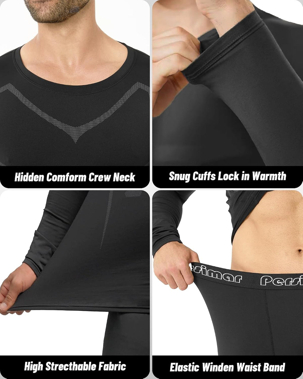 Thermal Underwear for Men Long Johns Set Fleece Lined Base Layer Winter
