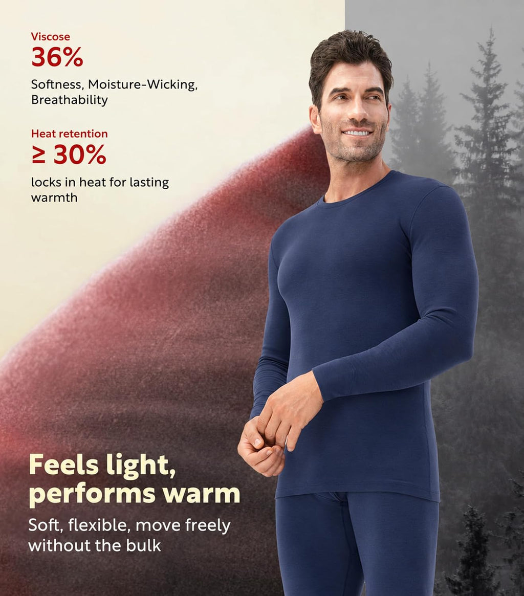 DAVID ARCHY Men’s Lightweight Thermal Underwear Set, Breathable Comfort Base Layer for Cold Weather(30–55°F)