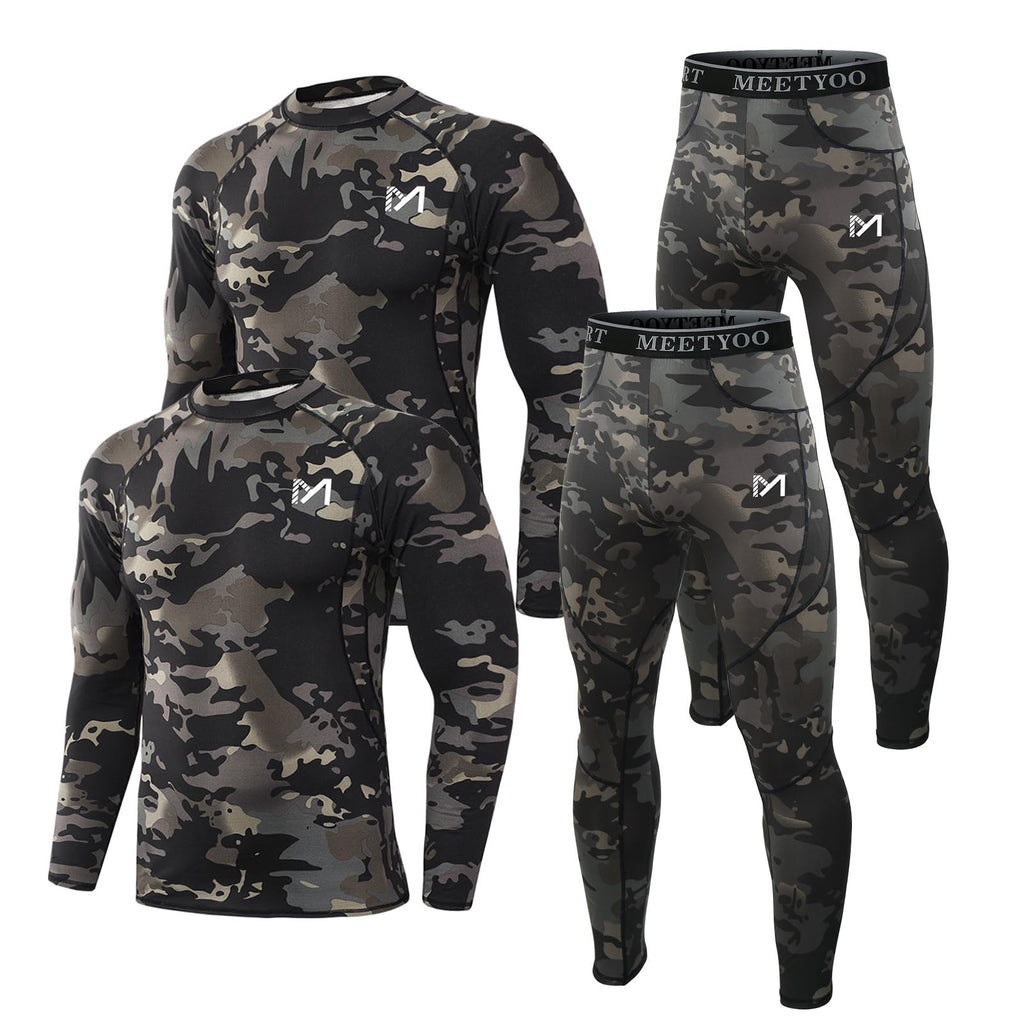 MEETYOO Thermal Underwear for Men,Men's Base Layer,2 Sets Long Johns Lined with Hunting Gear