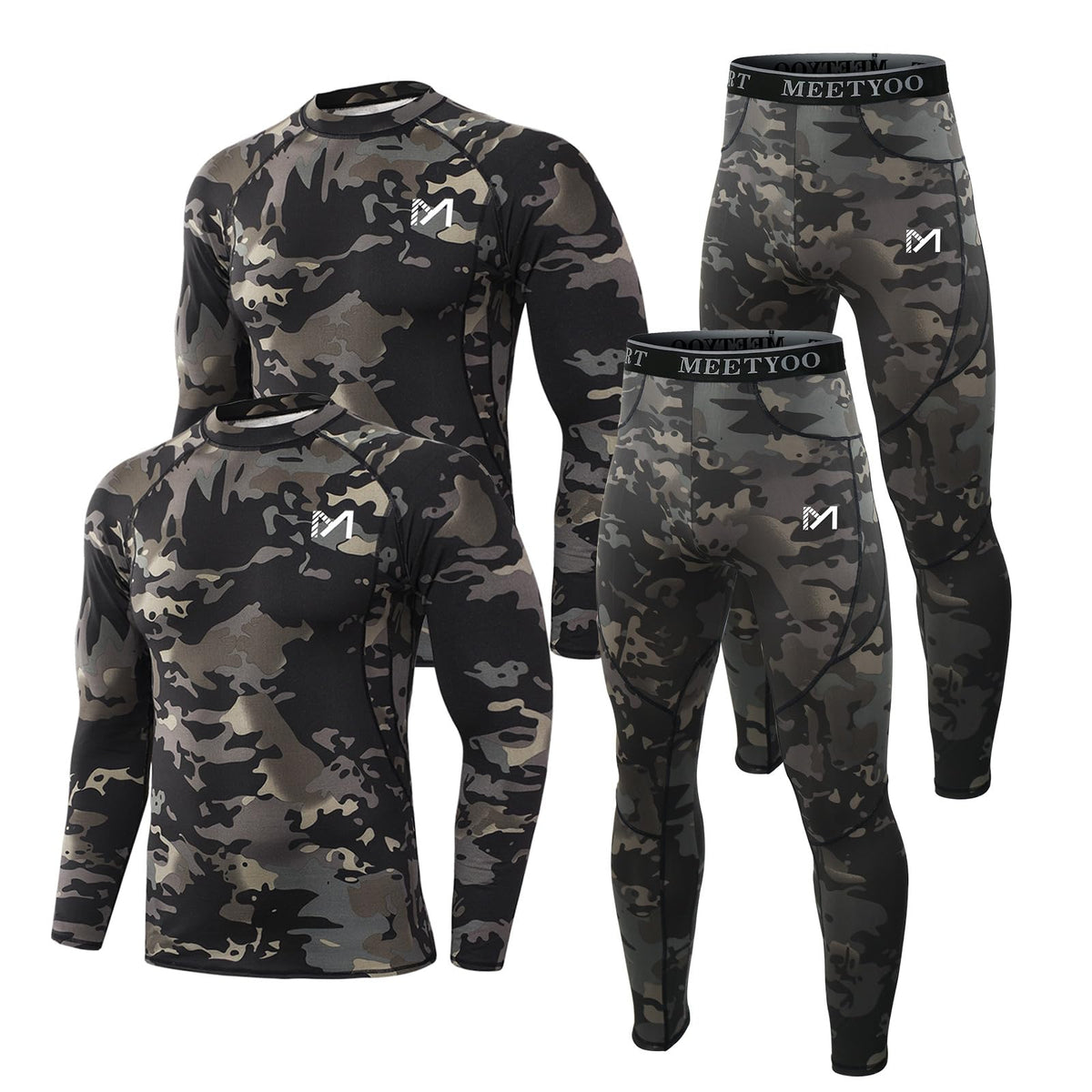 MEETYOO Thermal Underwear for Men,Men's Base Layer,2 Sets Long Johns Lined with Hunting Gear