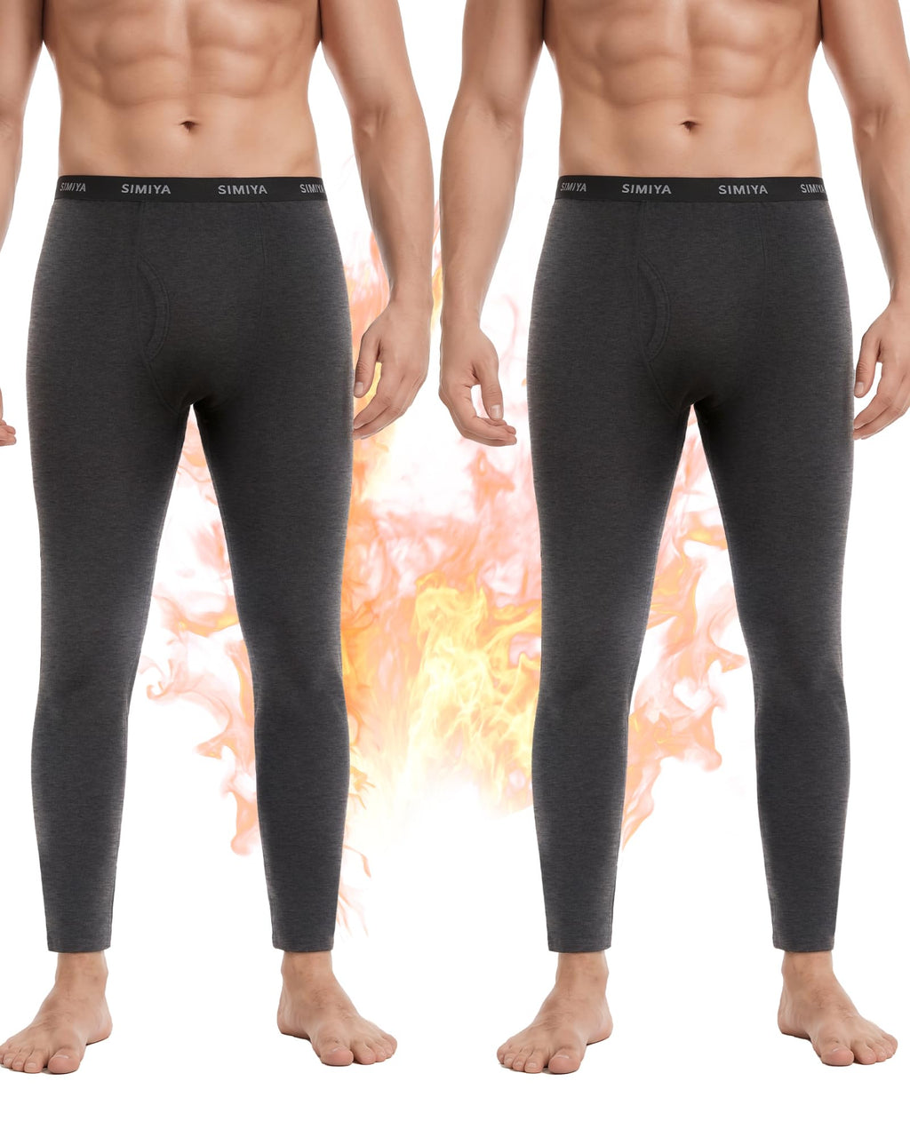 SIMIYA 2 Pack Men's Thermal Underwear Bottoms Fleece Lined Long Johns Pants