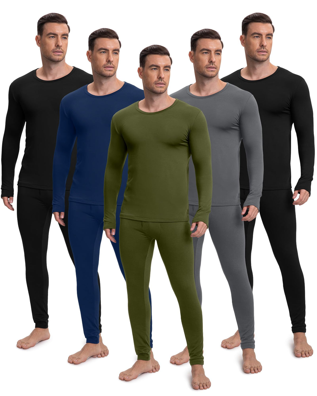 Patelai 5 Sets Men's Fleece Lined Thermal Underwear Set