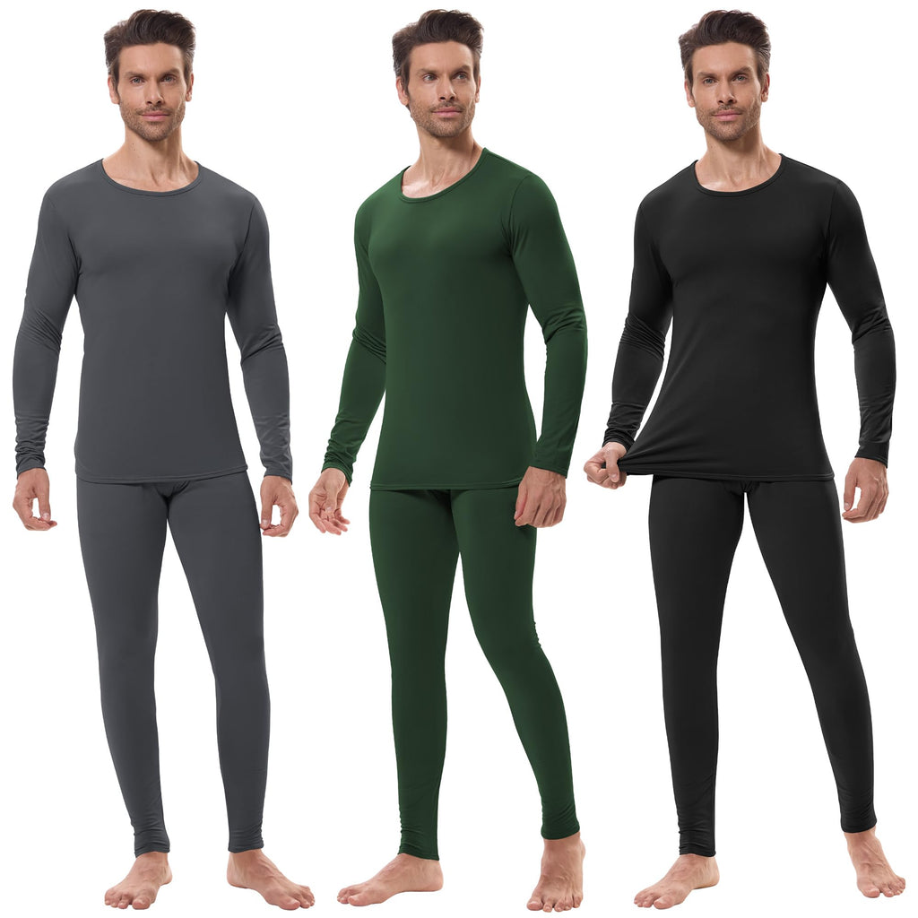 URATOT 3 Sets Men's Thermal Underwear Set Fleece Lined Long Johns Thermal Underwear Base Layer Set for Men Cold Winter