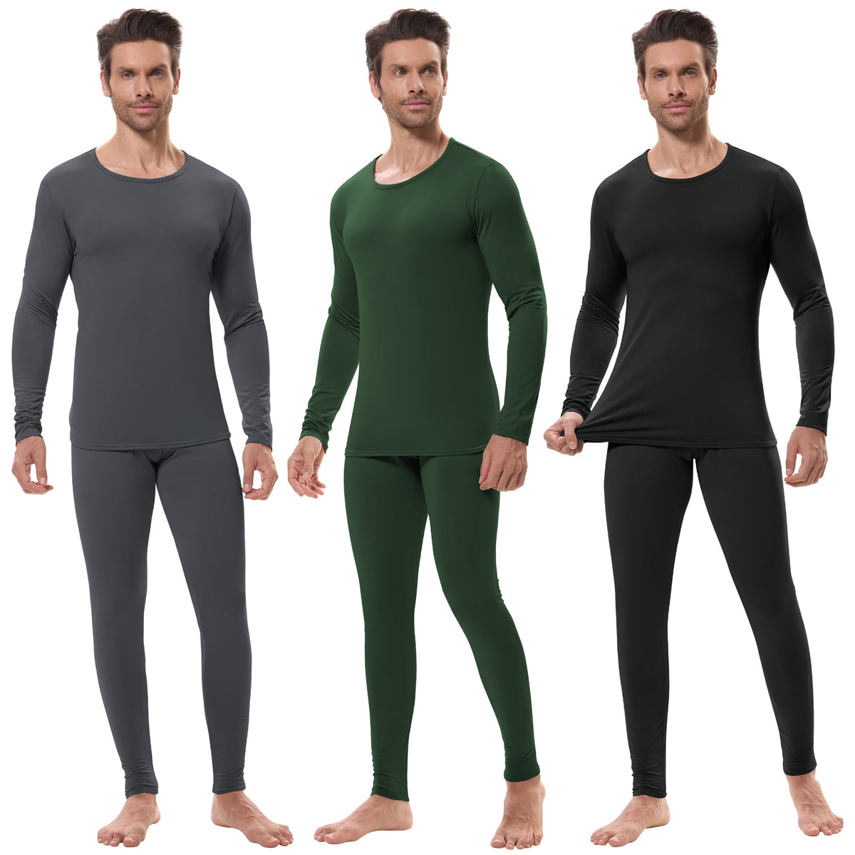 URATOT 3 Sets Men's Thermal Underwear Set Fleece Lined Long Johns Thermal Underwear Base Layer Set for Men Cold Winter