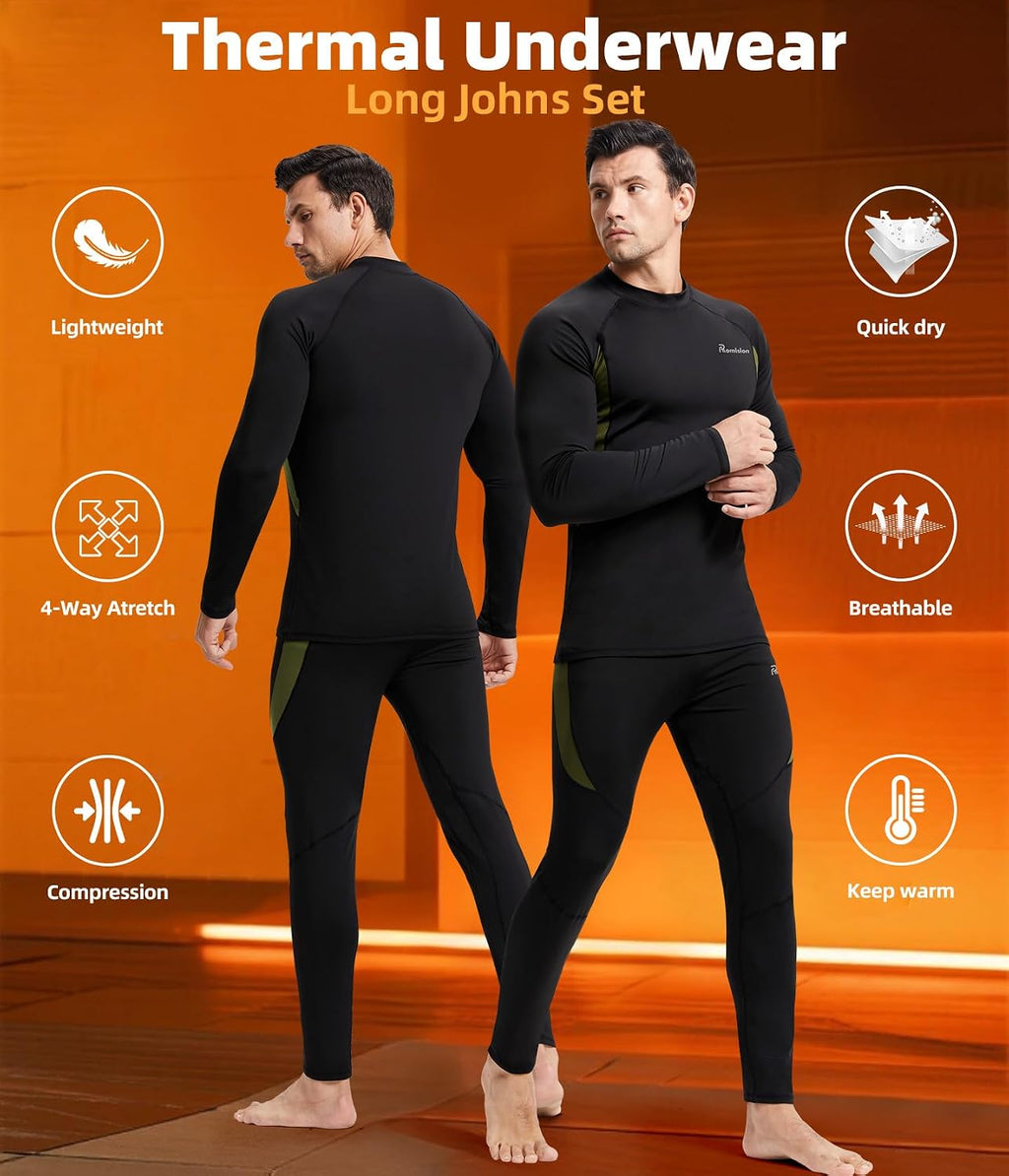 romision Mens Thermal Underwear Set Long Johns Fleece Lined Base Layer