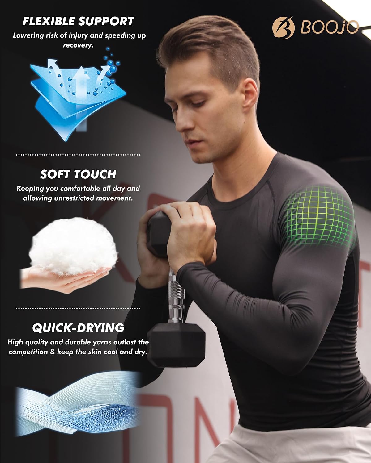Compression Shirts for Men - Long Sleeve Black Workout Base Layer Athletic Gym Tops Quick Dry Running Undershirts