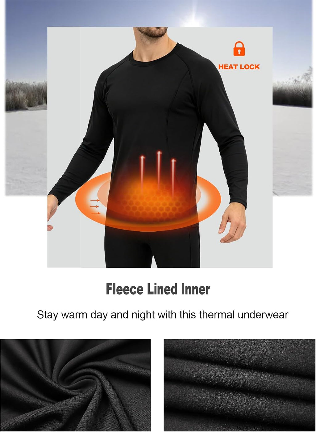 Dalavch 2 Set Mens Thermal Underwear Long Johns Fleece Lined Base Layer