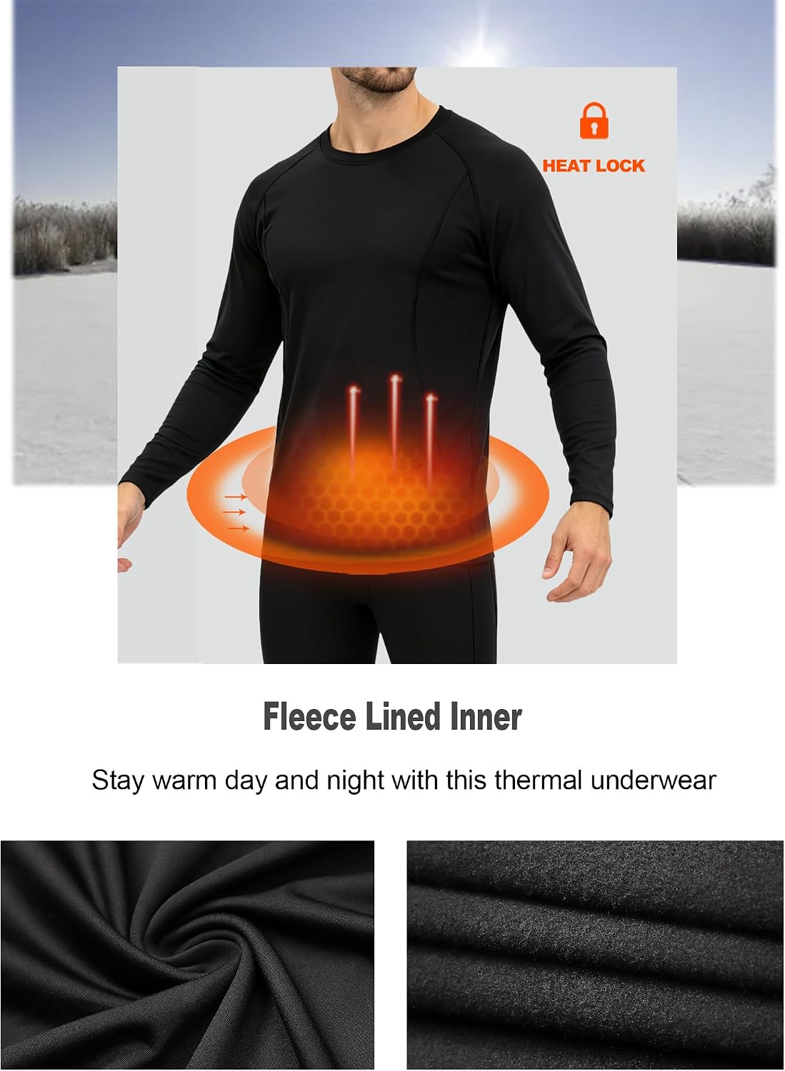 Dalavch 2 Set Mens Thermal Underwear Long Johns Fleece Lined Base Layer