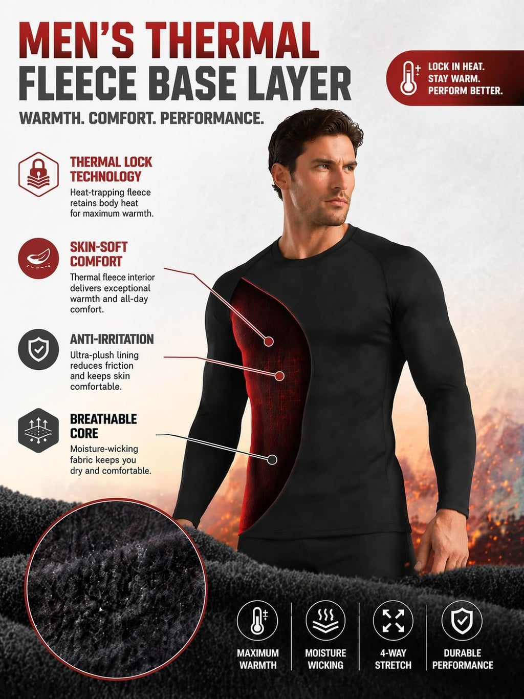5 or 4 Pack Men's Thermal Compression Shirt Fleece Lined Long Sleeve Athletic Base Layer Cold Weather Gear Workout Top