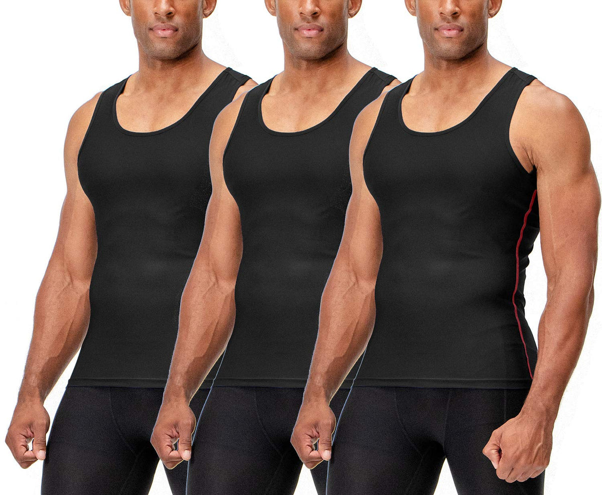 DEVOPS 3 Pack Men's Muscle Dry Fit Compression Tank Top Sleeveless Shirt