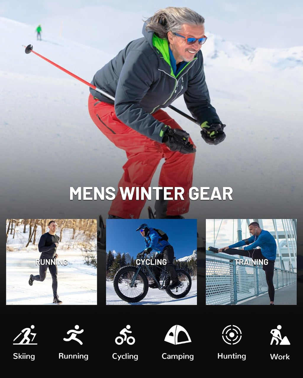 Runhit Mens Thermal Underwear Set Fleece Lined Long Johns Base Layer Top Bottom Cold Weather Gear for Hunting Running Skiing
