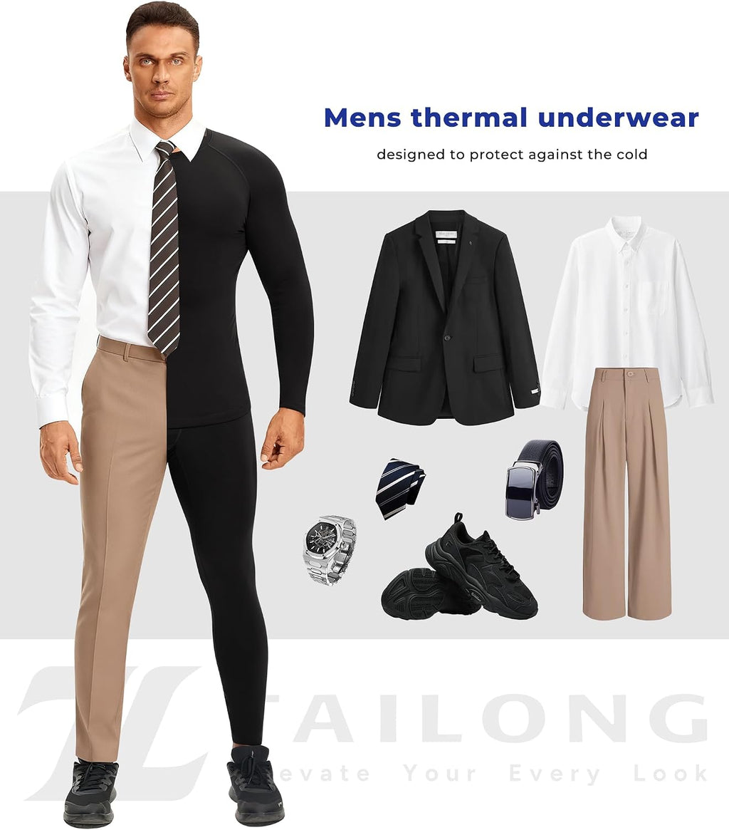 TAILONG Thermal Underwear for Men - Long Johns with Fleece Lined Base Layer Cold Weather Hunting Gear Top Bottom