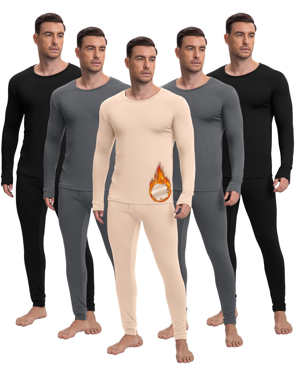 Patelai 5 Sets Men's Fleece Lined Thermal Underwear Set