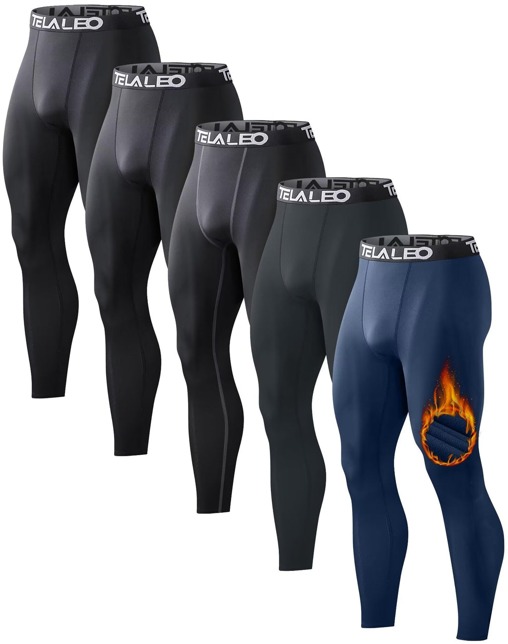 4 or 5 Pack Men's Thermal Compression Pants Fleece Lined Tights Leggings