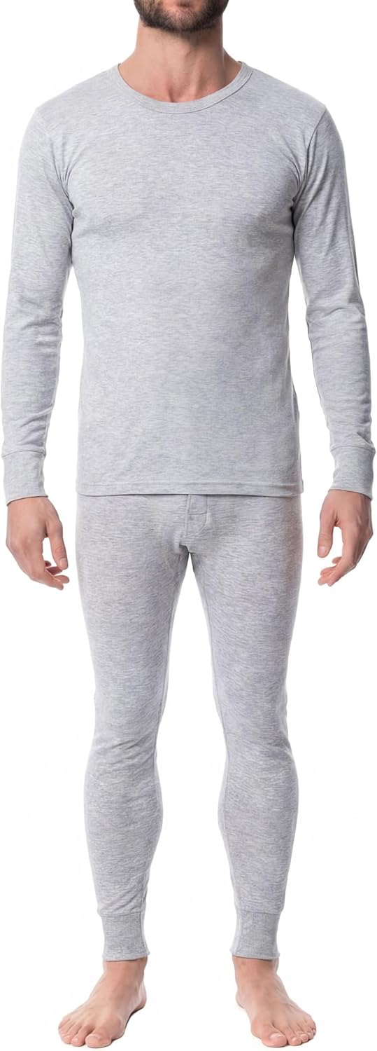AMERICAN HEAVEN Men's Base Layer Thermal Underwear Set | 100% Cotton | Long Sleeve Top & Pant | Multi Packs