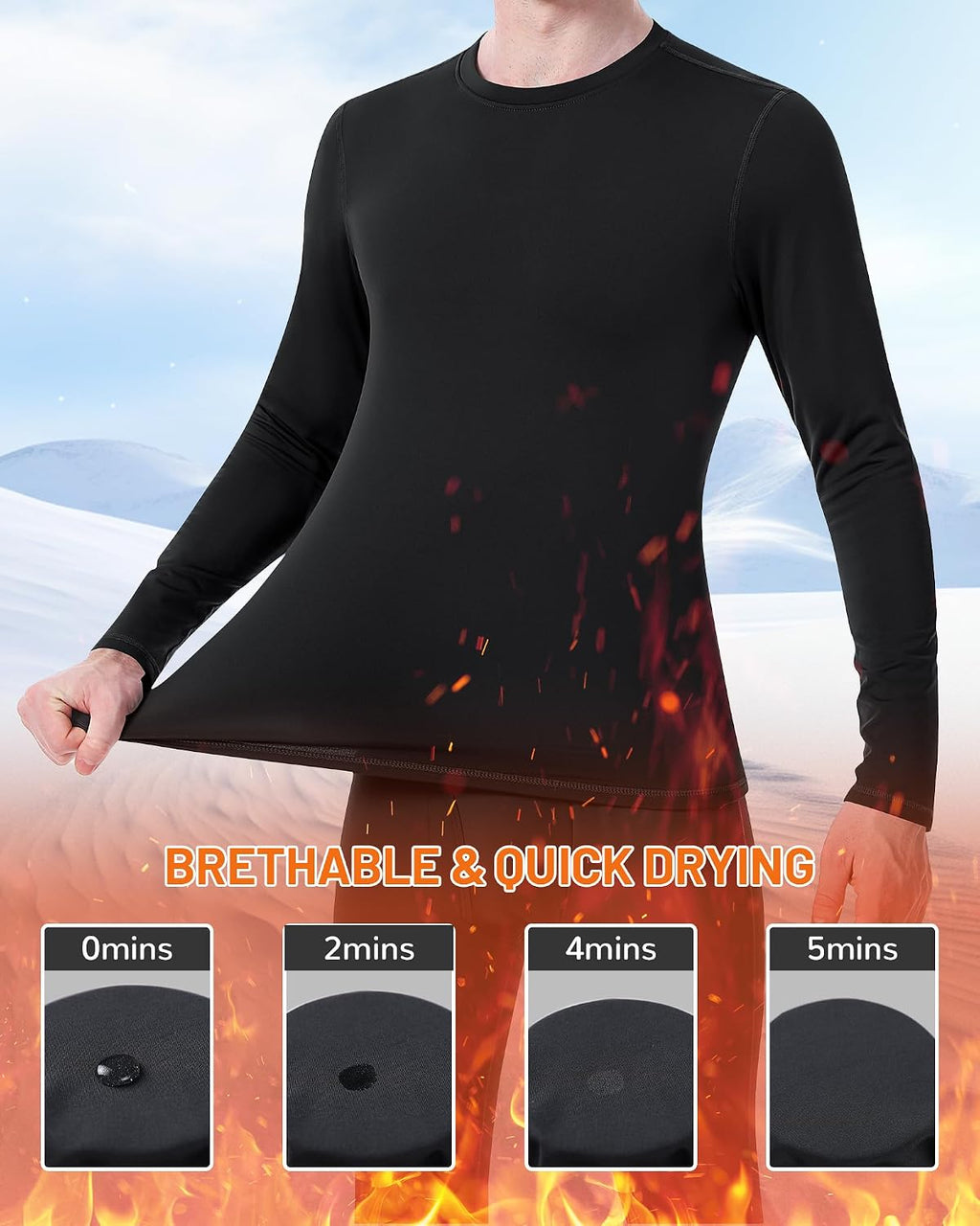 Runhit Mens Thermal Underwear Set Fleece Lined Long Johns Base Layer Top Bottom Cold Weather Gear for Hunting Running Skiing