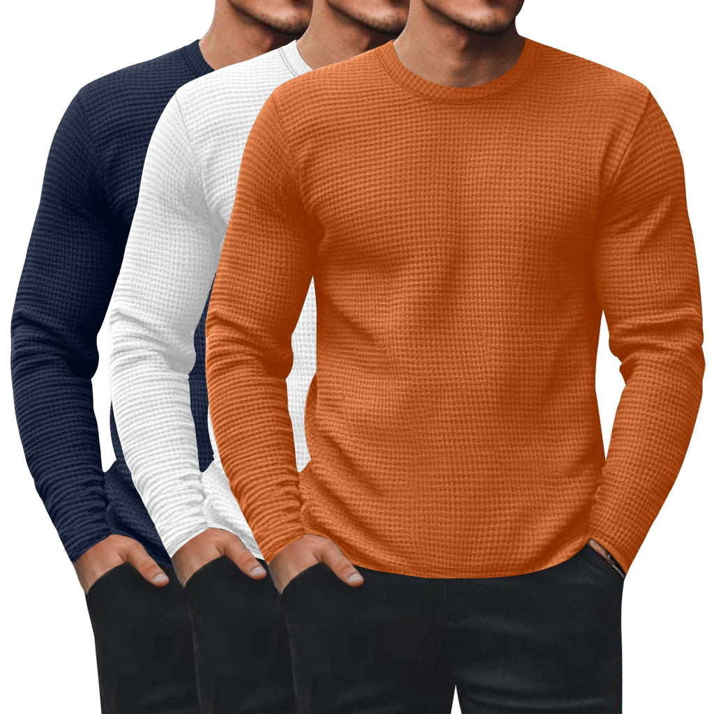 Ficerd 3 Pack Men's Waffle Thermal Long Sleeve Crew Neck Shirts