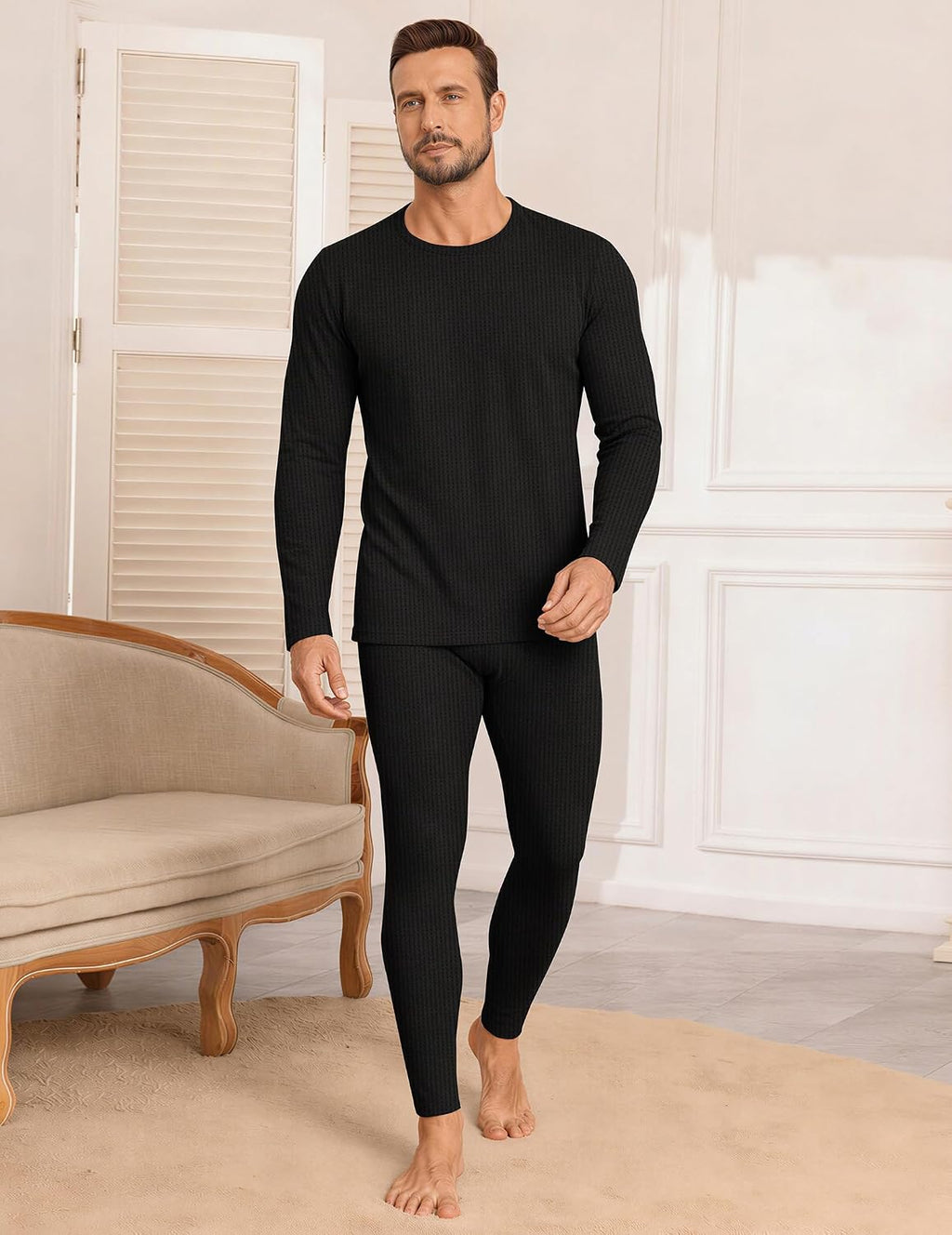 Ekouaer Waffle Long Johns for Men Thermal Underwear Top and Bottom Set