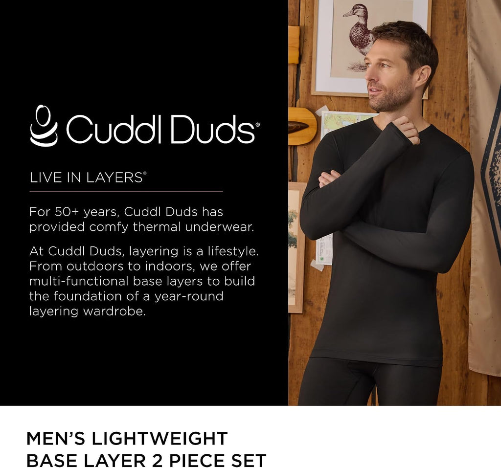 Cuddl Duds Lightweight 2 Piece Active Base Layer Matching Sets for Men
