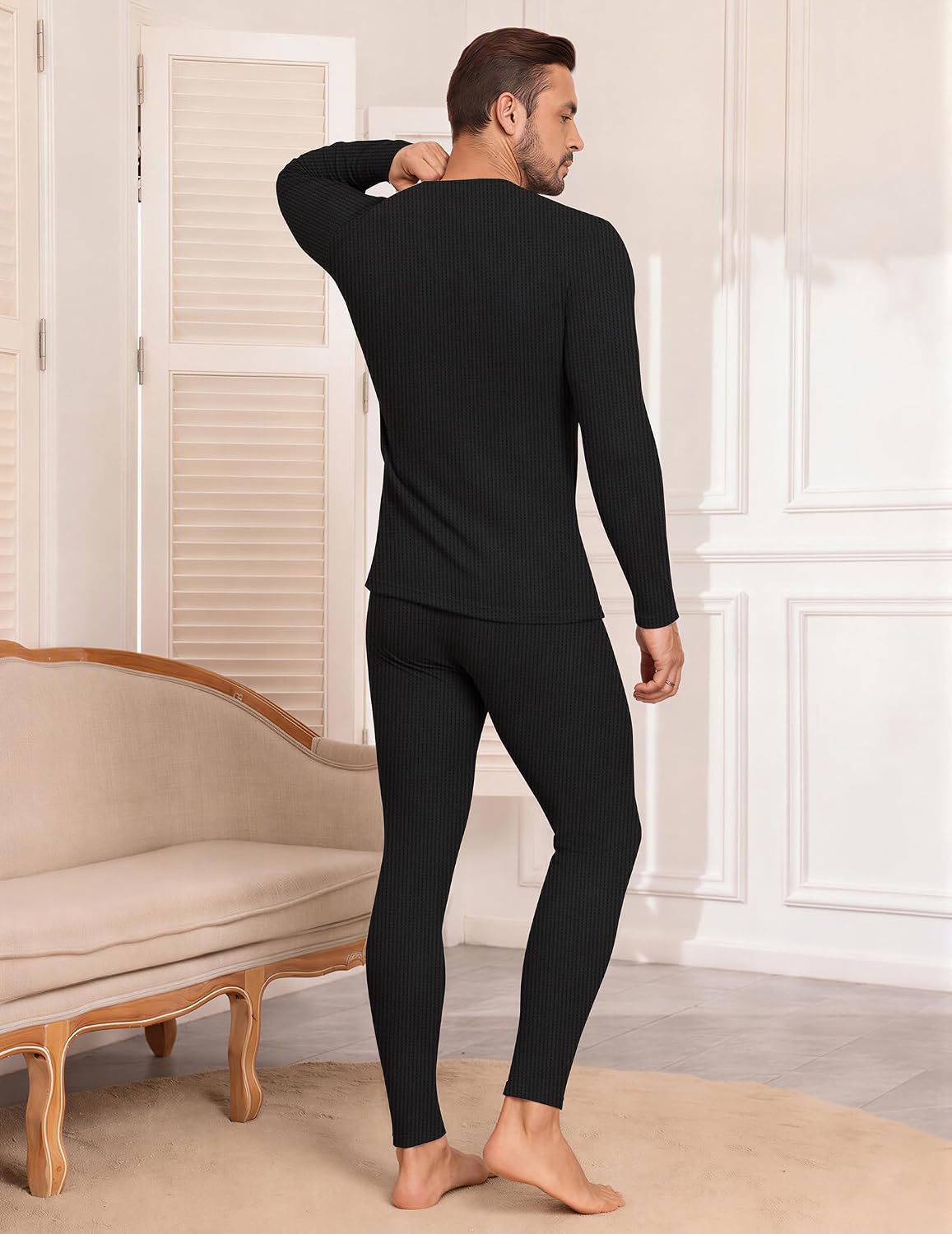 Ekouaer Waffle Long Johns for Men Thermal Underwear Top and Bottom Set