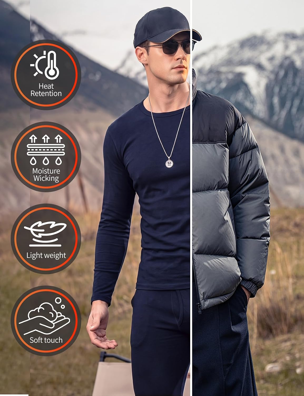 Arssm Men Thermal Underwear Sets Fleece Lined Base Layer Long Johns