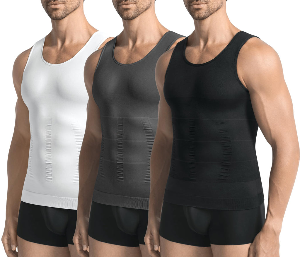 3 Pack Compression Shirt Men Body Shaper Vest Workout Tank Top