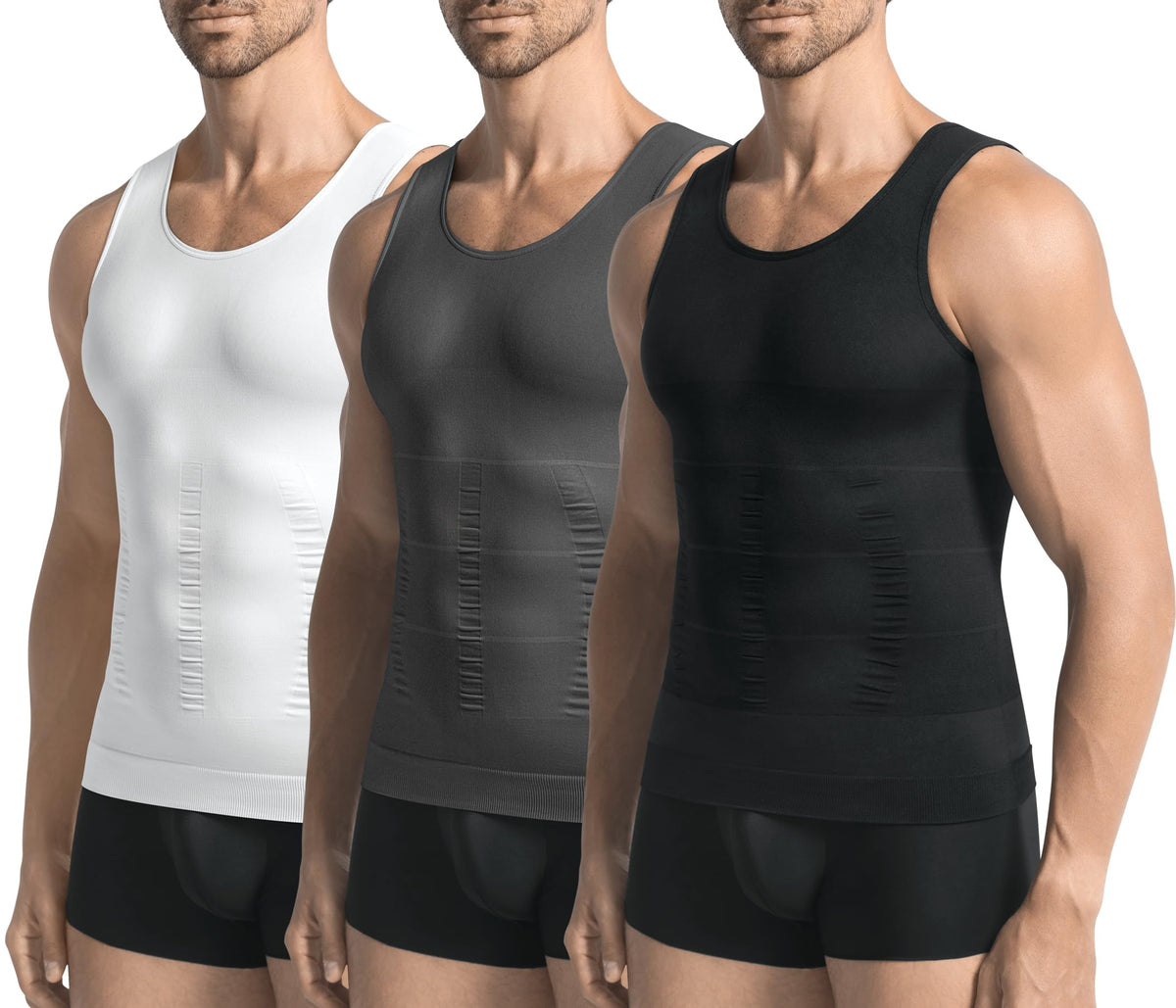 3 Pack Compression Shirt Men Body Shaper Vest Workout Tank Top