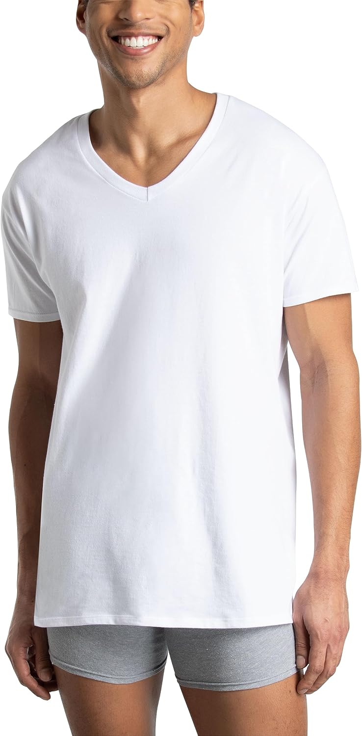 Fruit of The Loom Men's V-Neck Undershirts, Moisture Wicking & Tag Free, Also Available in Tall Sizes