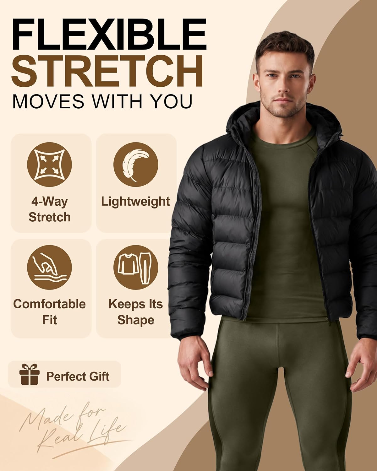 Roadbox Thermal Underwear for Men, Fleece Lined Long Johns Base Layer Set