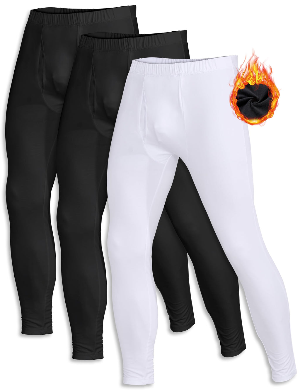 ZUTY 3 Pack Long Johns for Men Thermal Underwear Bottom Fleece Lined Pant Men's Leggings Base Layer for Cold Weather