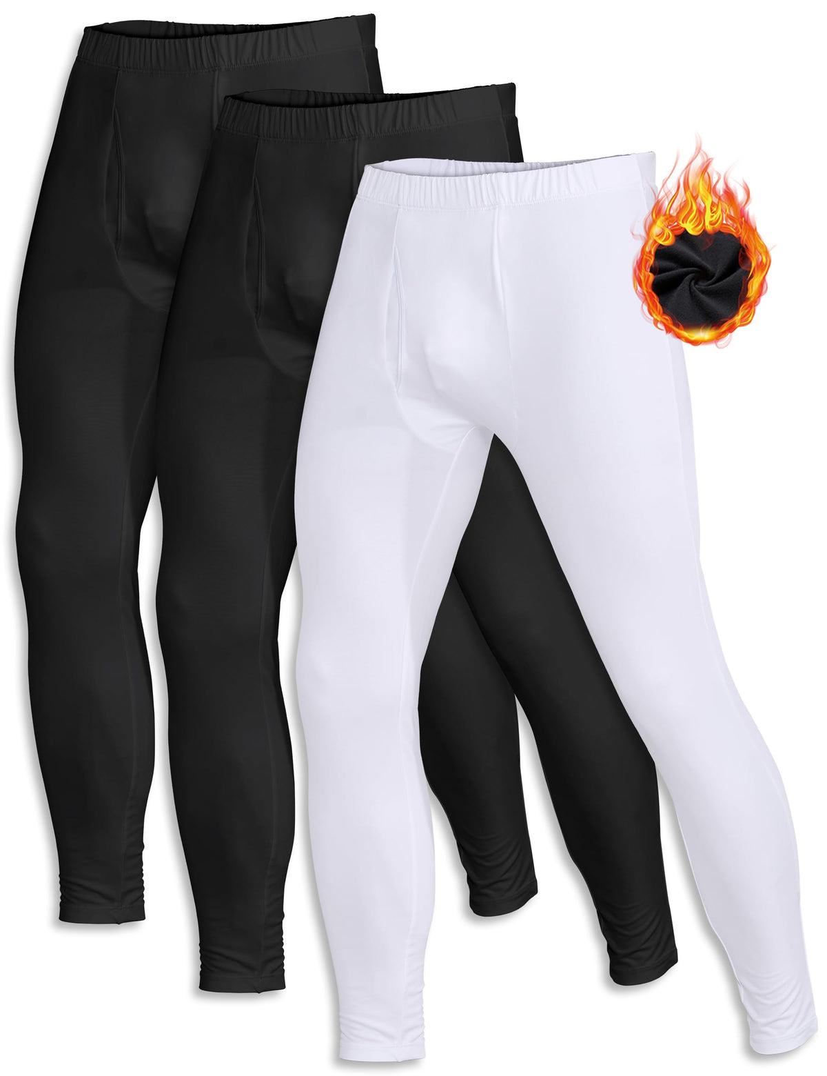 ZUTY 3 Pack Long Johns for Men Thermal Underwear Bottom Fleece Lined Pant Men's Leggings Base Layer for Cold Weather