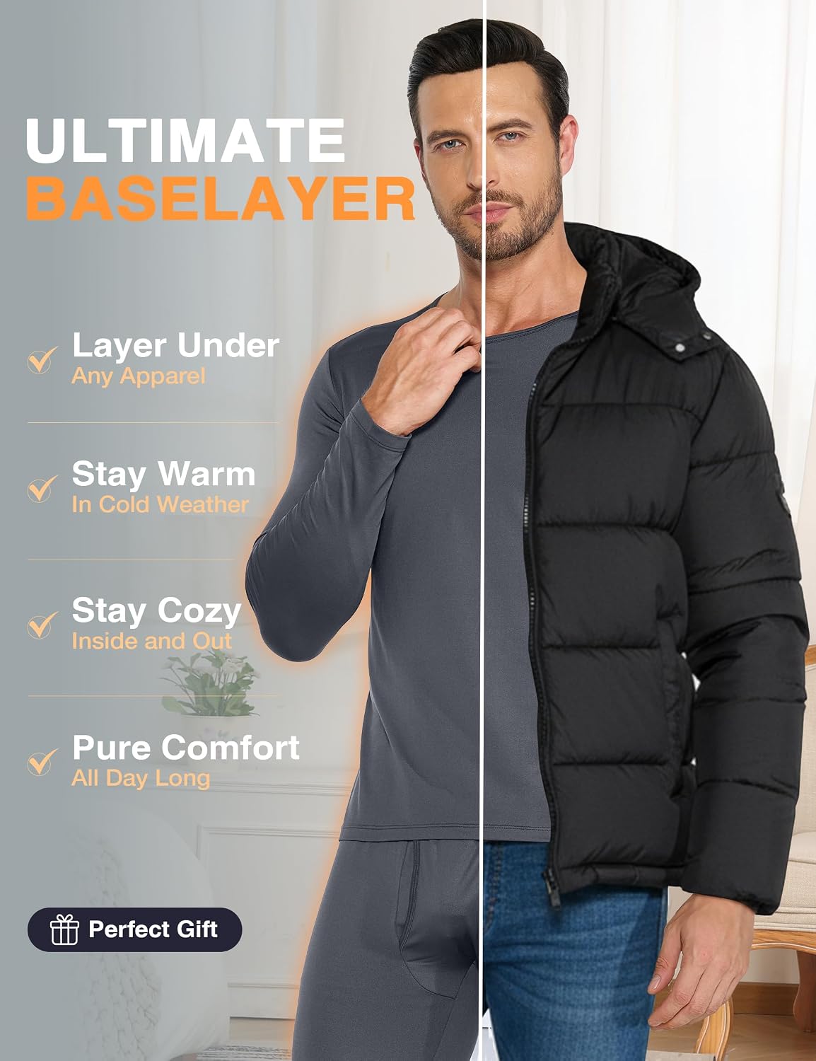 Winvote 3 Pack Thermal Underwear for Men Long Johns Fleece Lined Soft and Warm Set Base Layer for Cold Weather