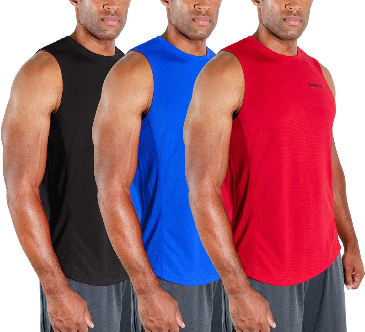 DEVOPS 3 Pack Men's Tank Tops Sleeveless Muscle Shirts Dry Fit Mesh Workout