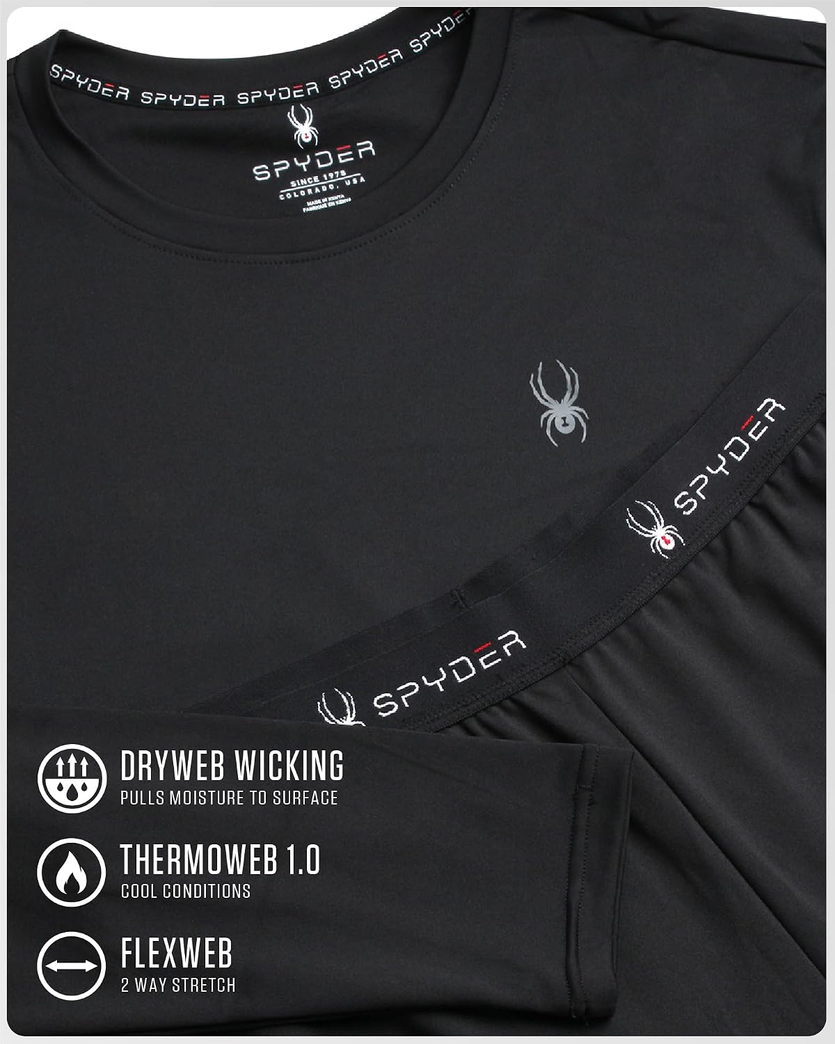 Spyder Mens Thermal Underwear Set - 2-Piece Fleece Lined Stretch Soft