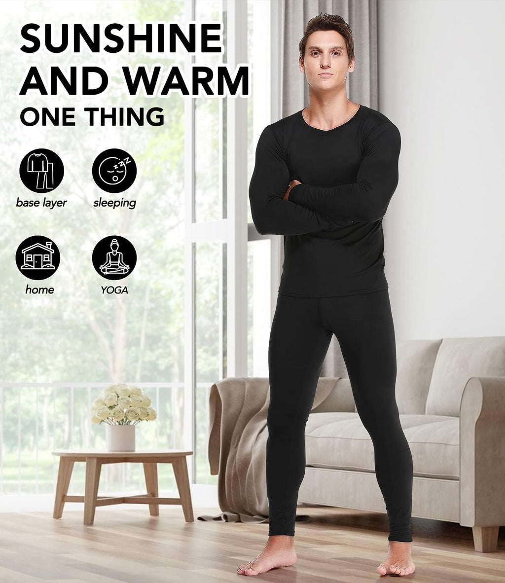 Thermal Underwear for Men, Fleece Lined Long Johns Set Winter Base Layer
