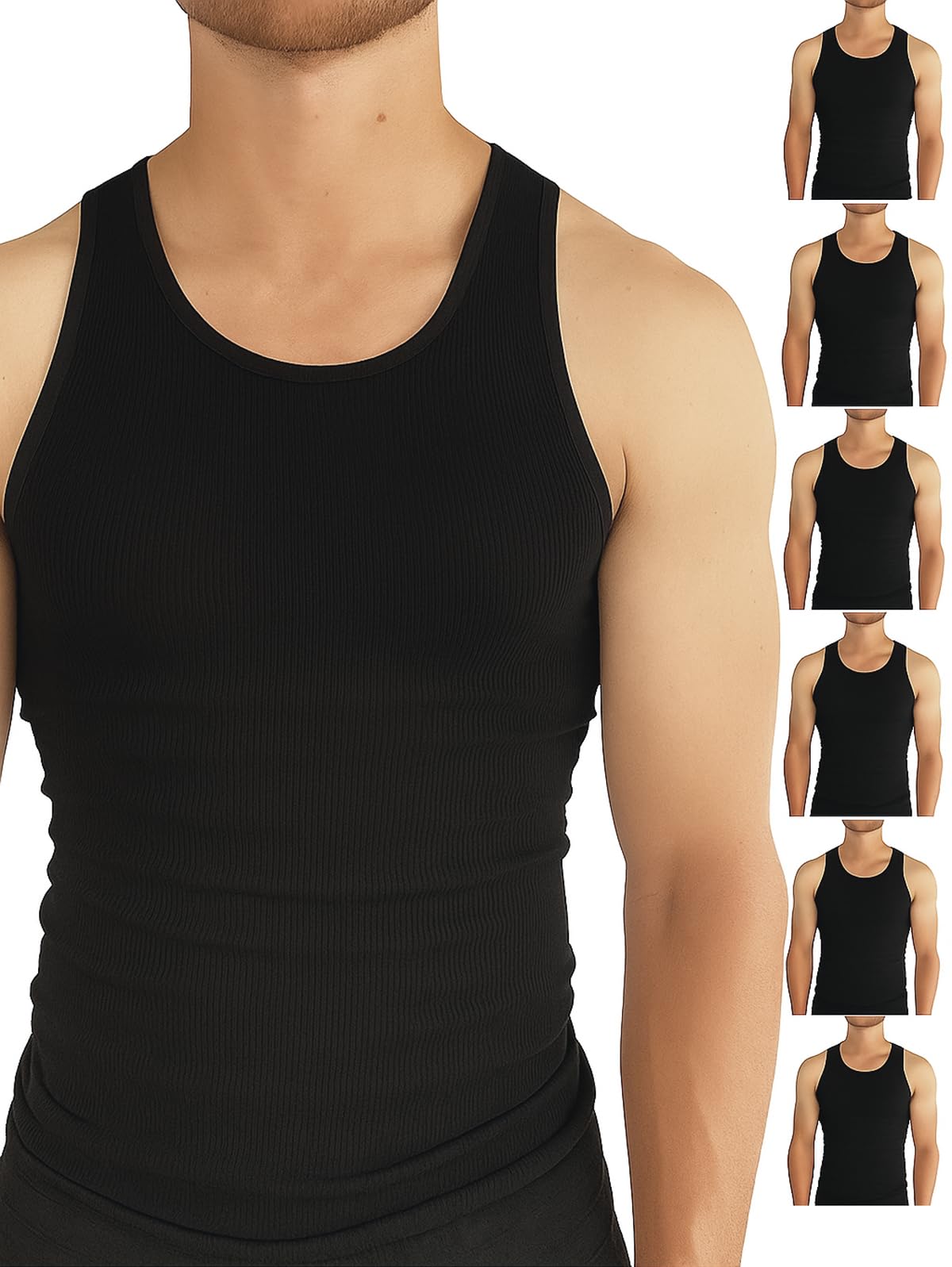 BROOKLYN VERTICAL Men’s 6-Pack Ribbed Tank Tops – Moisture-Wicking Lightweight Athletic Undershirts