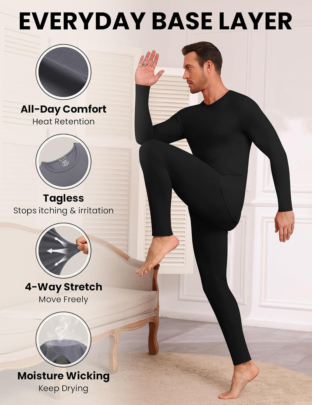 Thermal Underwear for Men Long Johns Set Winter Base Layer Top and Bottom