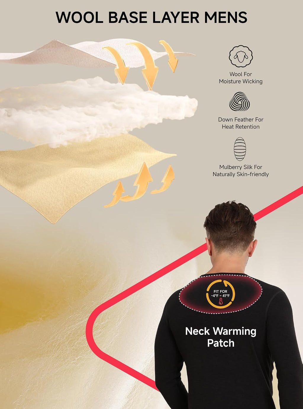 TRENDOUX Soft Thermal Underwear for Men: Warm Wool Long Johns with Fleece Lined, Base Layer Set for Cold Weather Top Bottom