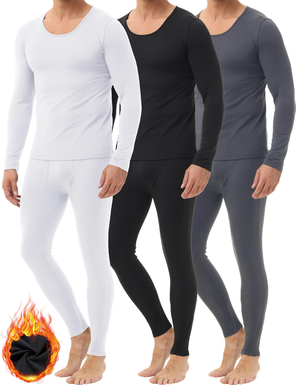 Winvote 3 Pack Thermal Underwear for Men Long Johns Fleece Lined Soft and Warm Set Base Layer for Cold Weather