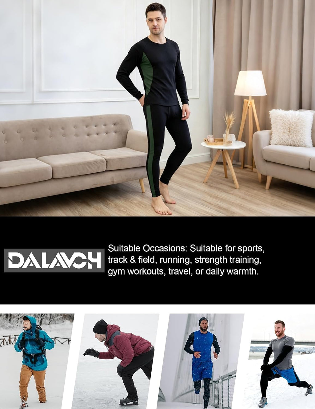 Dalavch 2 Set Mens Thermal Underwear Long Johns Fleece Lined Base Layer