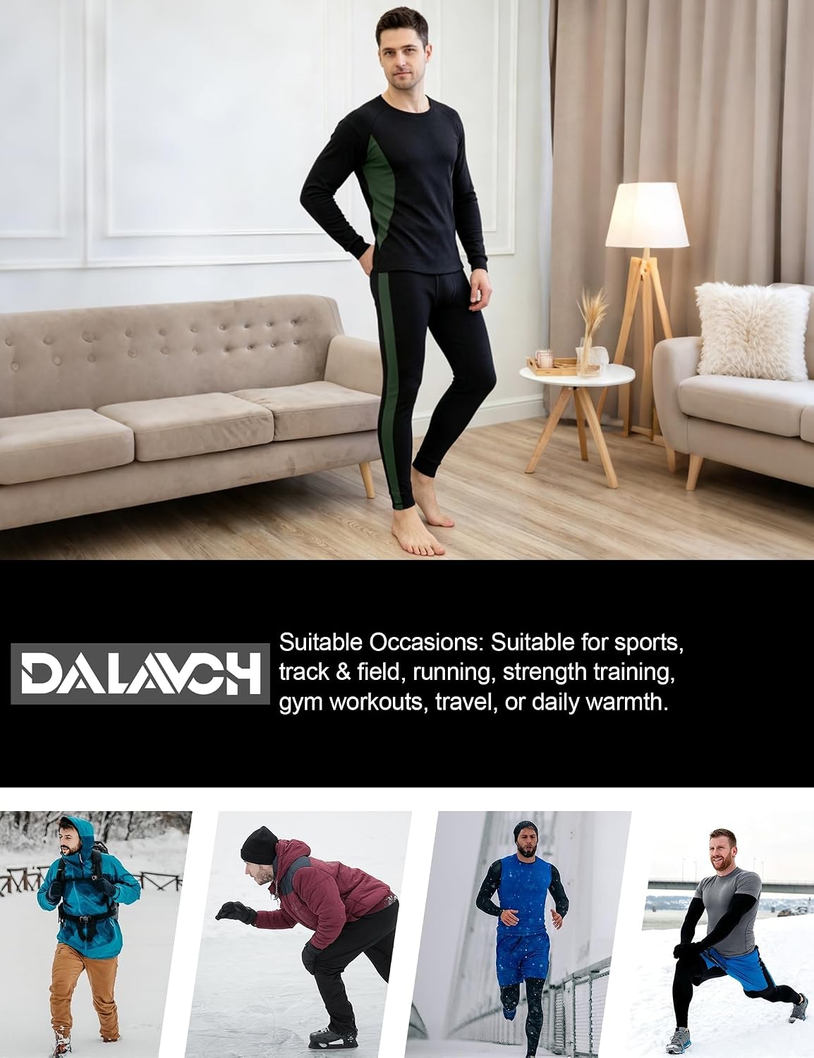 Dalavch 2 Set Mens Thermal Underwear Long Johns Fleece Lined Base Layer