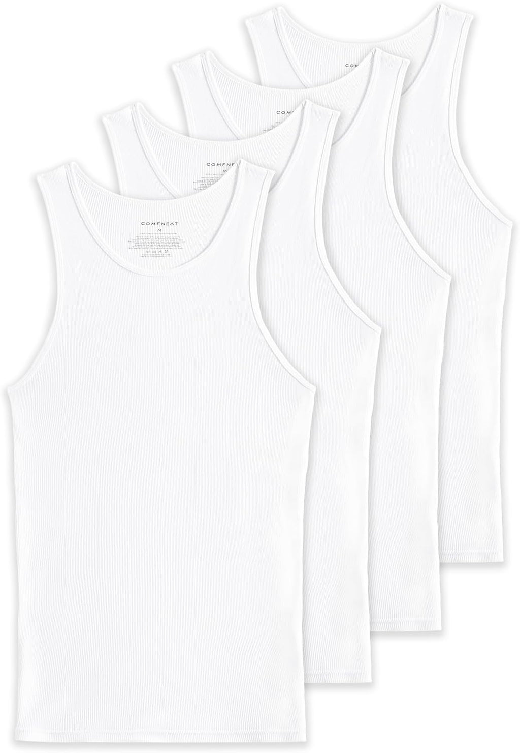Comfneat Men's 4-Pack Big & Tall Ribbed Tank Tops 100% Cotton Undershirts