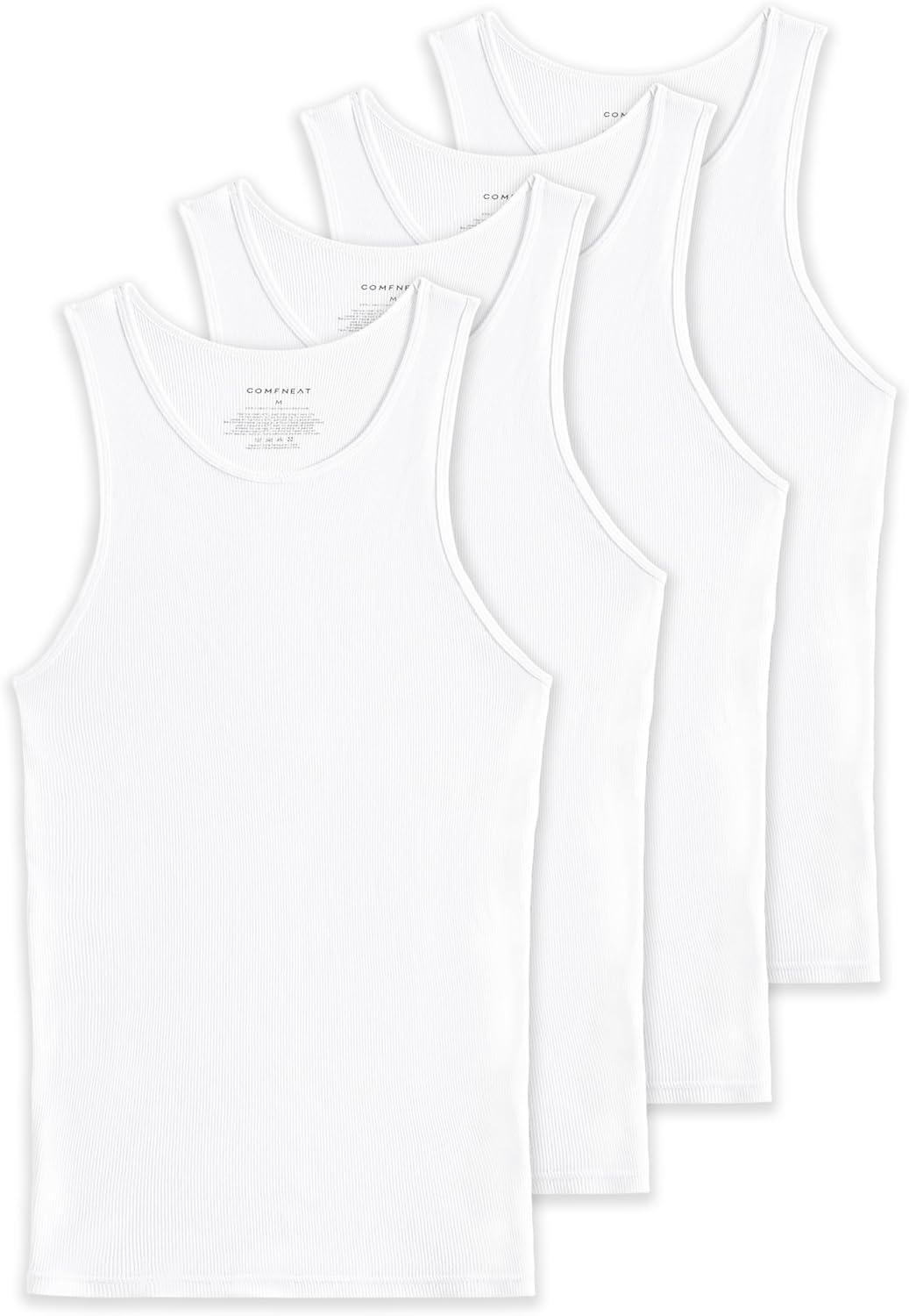 Comfneat Men's 4-Pack Big & Tall Ribbed Tank Tops 100% Cotton Undershirts
