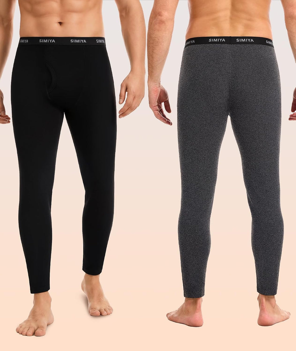 SIMIYA 2 Pack Men's Thermal Underwear Bottoms Fleece Lined Long Johns Pants