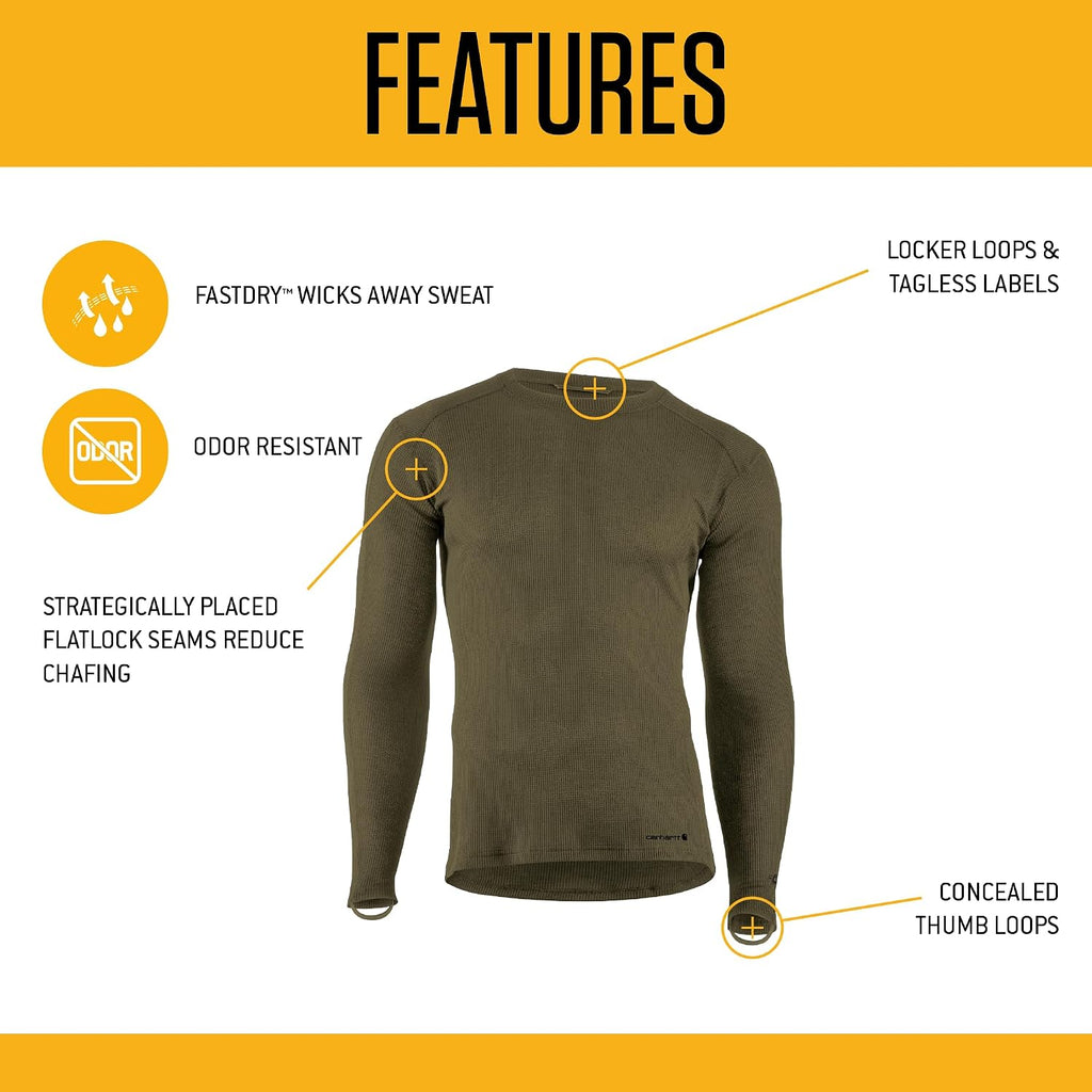 Carhartt Men's Force Midweight Waffle Base Layer Crewneck Top